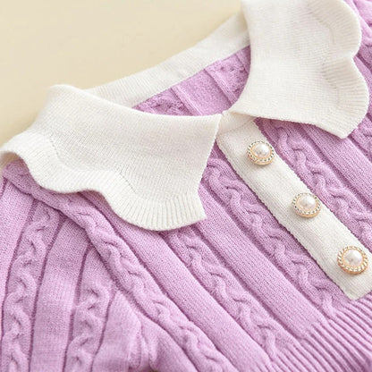Knitting Wool Long Sleeve Dress Girls