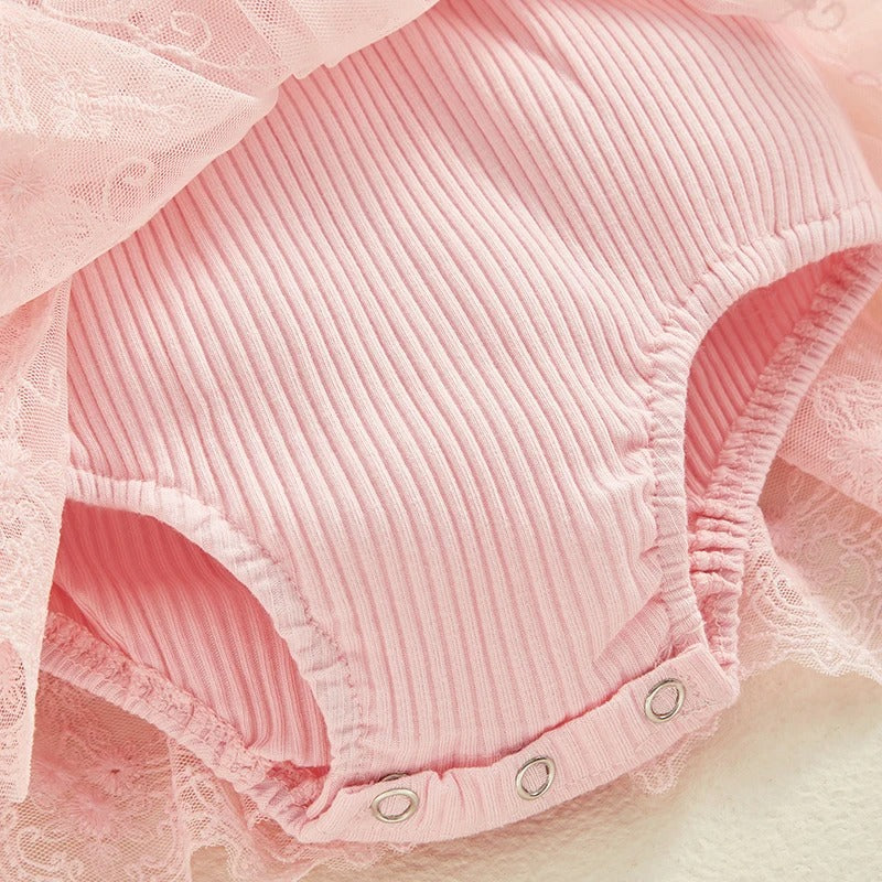 Baby Tulle Dress Romper Flowers Bodysuit Spring Summer Festival Clothes with Headband