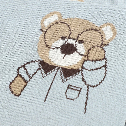 Set Cotton Knit Toddler Long Sleeve Turn-down Jumpsuit + Bed Quilt cute Bear.