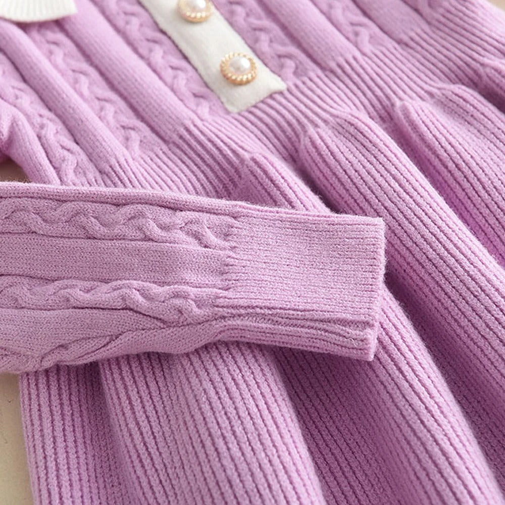 Knitting Wool Long Sleeve Dress Girls