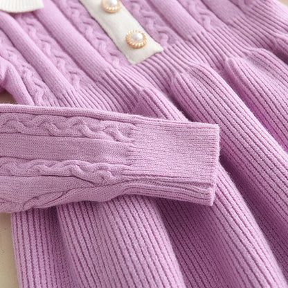 Knitting Wool Long Sleeve Dress Girls