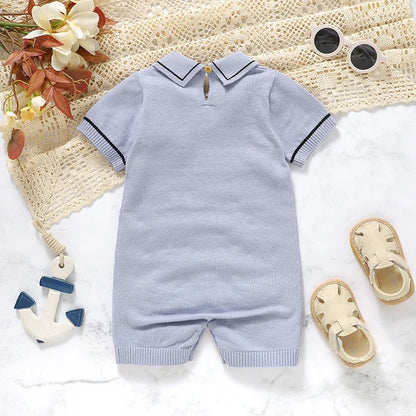 Cotton Knit Infant Jumpsuit Fashion Turn-down Collar.
