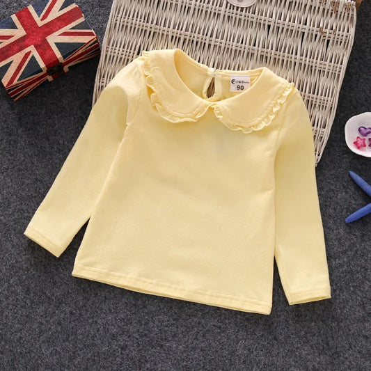 Little Girls Shirts Cotton Lace White Long Sleeve.
