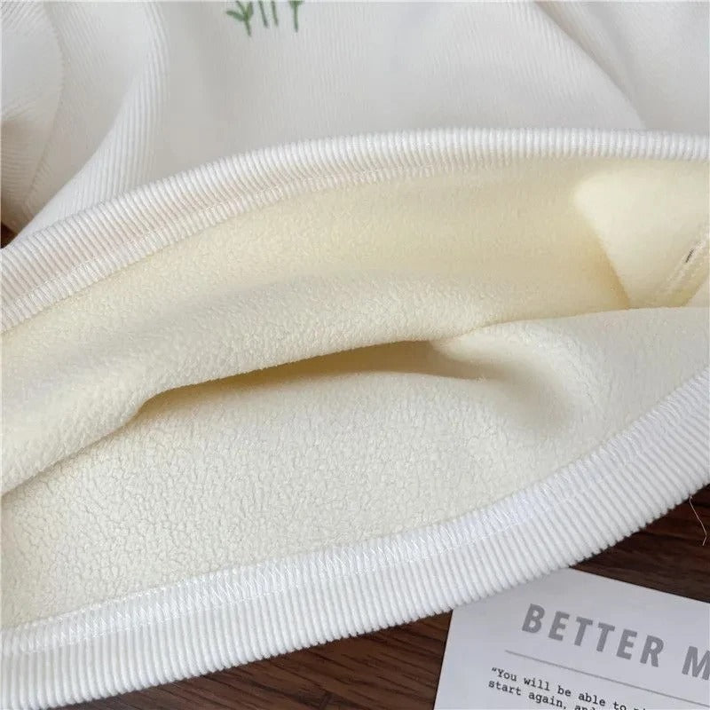 Warm Thickening Sweater Children Puff Sleeve Flower Embroidery Bottom