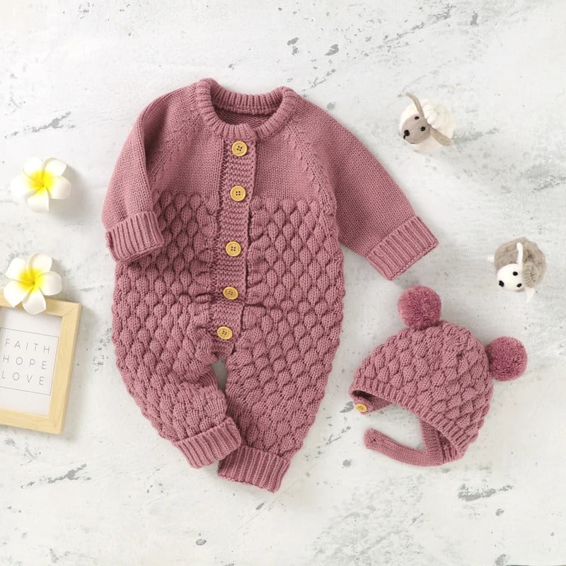 Set Knitted Infant Long Sleeve Jumpsuit +Boots +Mitten Solid +Hat Toddler Clothing  4PC