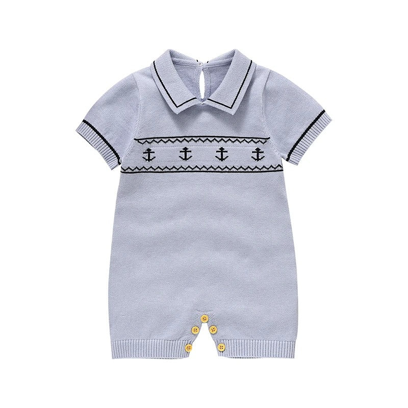 Cotton Knit Infant Jumpsuit Fashion Turn-down Collar.