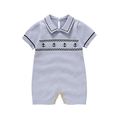 Cotton Knit Infant Jumpsuit Fashion Turn-down Collar.
