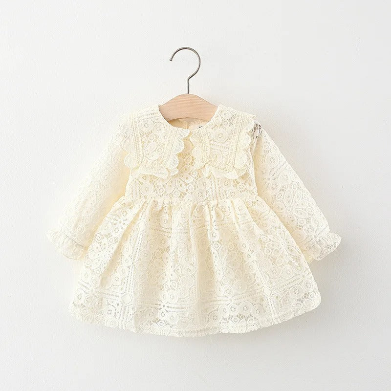 Doll Collar Long Sleeve Lace Baby Dress.