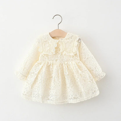Doll Collar Long Sleeve Lace Baby Dress.