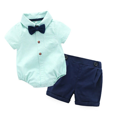 Summer Fashion Newborn Boys Formal Clothing Set Cotton Romper Top+ Shorts