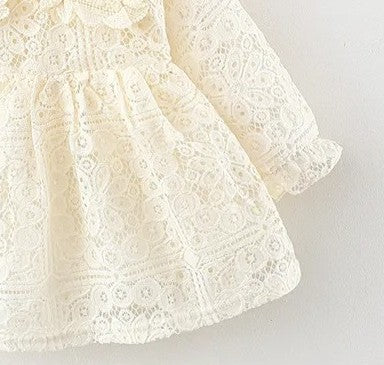 Doll Collar Long Sleeve Lace Baby Dress.