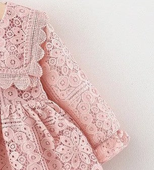 Doll Collar Long Sleeve Lace Baby Dress.