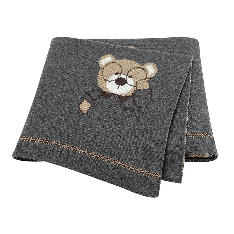 Set Cotton Knit Toddler Long Sleeve Turn-down Jumpsuit + Bed Quilt cute Bear.