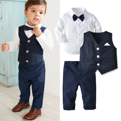 Boys Wedding Suits Striped Vest + White Shirt + Pants