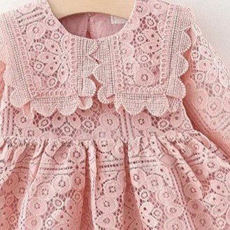 Doll Collar Long Sleeve Lace Baby Dress.