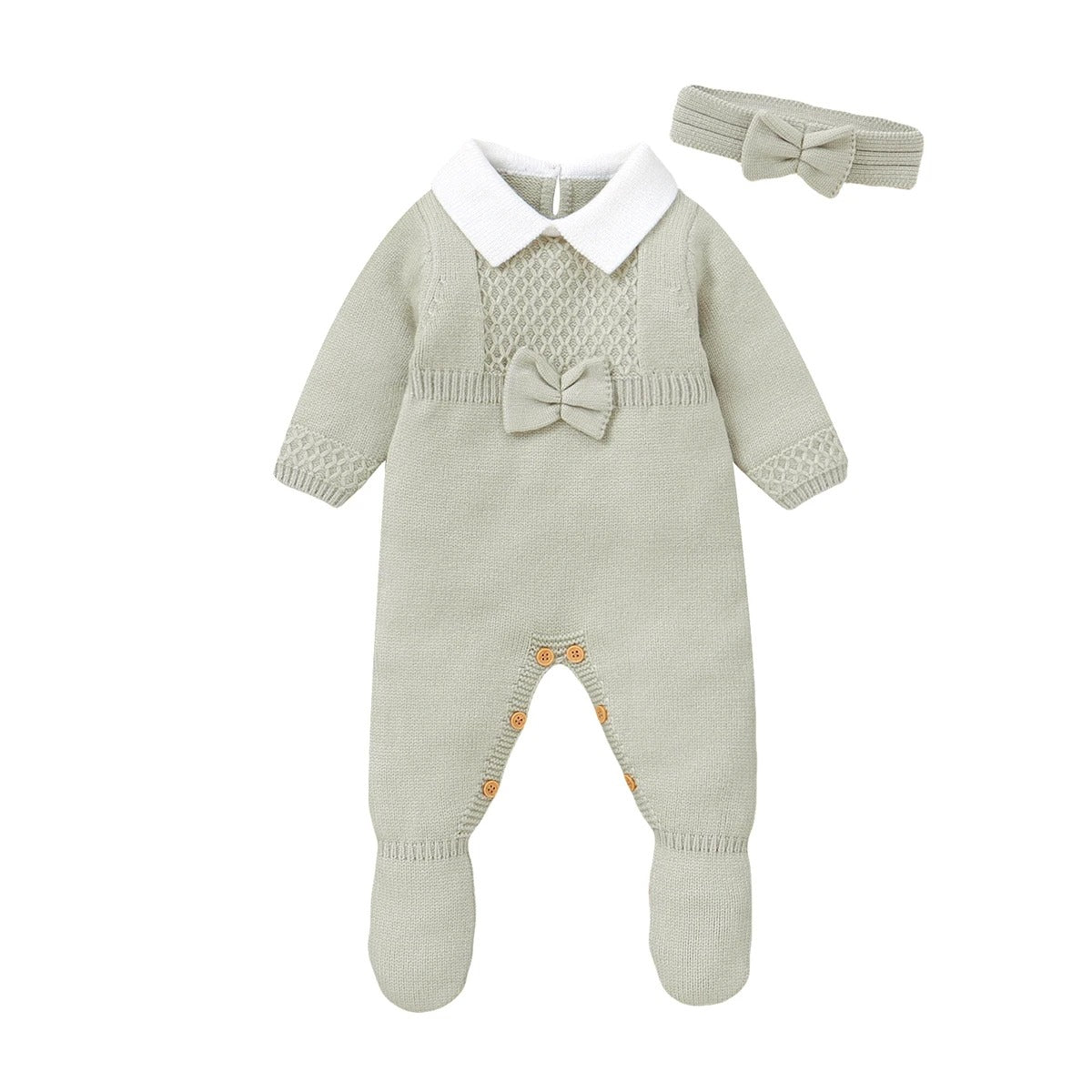 Newborn Baby Rompers Set Wrap Feet Warm Infant with hair bow.