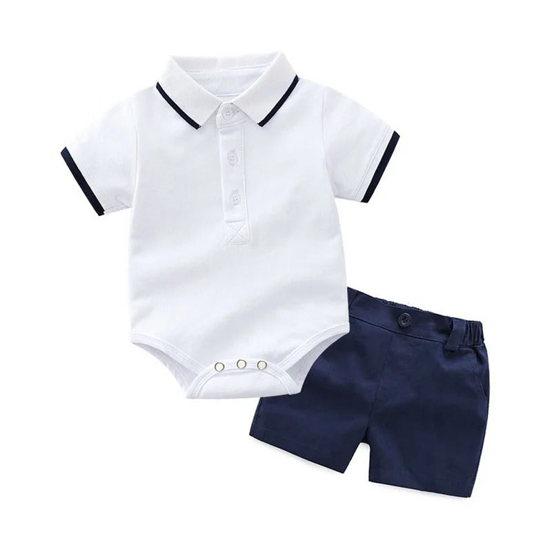 Summer Fashion Newborn Boys Formal Clothing Set Cotton Romper Top+ Shorts