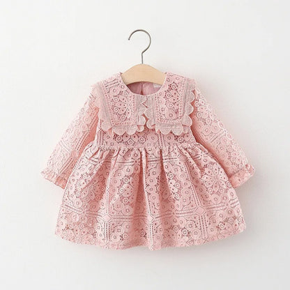 Doll Collar Long Sleeve Lace Baby Dress.