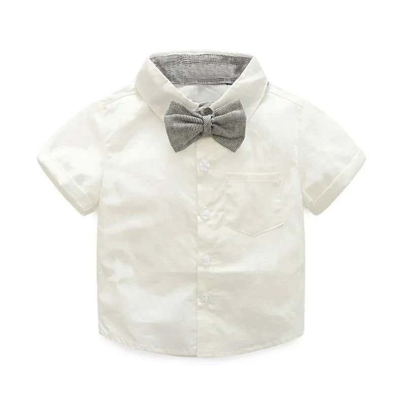 Set Solid Cotton Shirt with Pants Kid Suspender