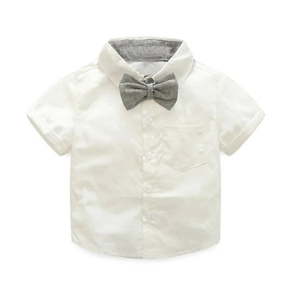Set Solid Cotton Shirt with Pants Kid Suspender