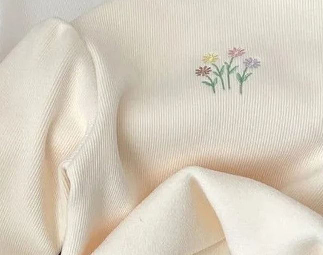 Warm Thickening Sweater Children Puff Sleeve Flower Embroidery Bottom