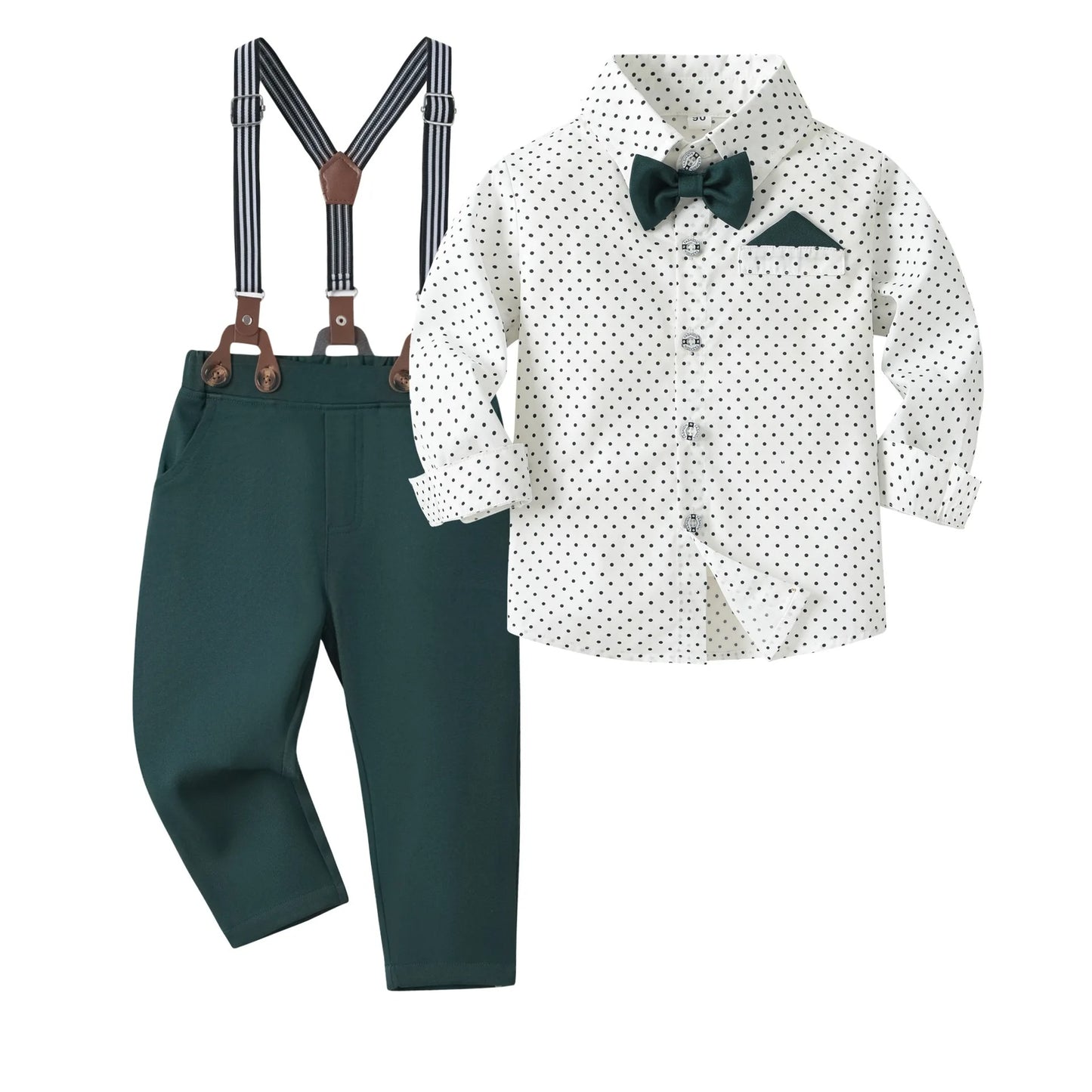 Set Solid Cotton Shirt with Pants Kid Suspender